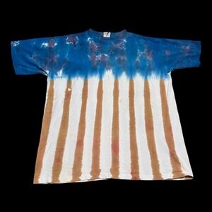 Vintage 90s SunDog Tye Dye‎ USA Flag Stained Single Stitch Shirt Men's XL